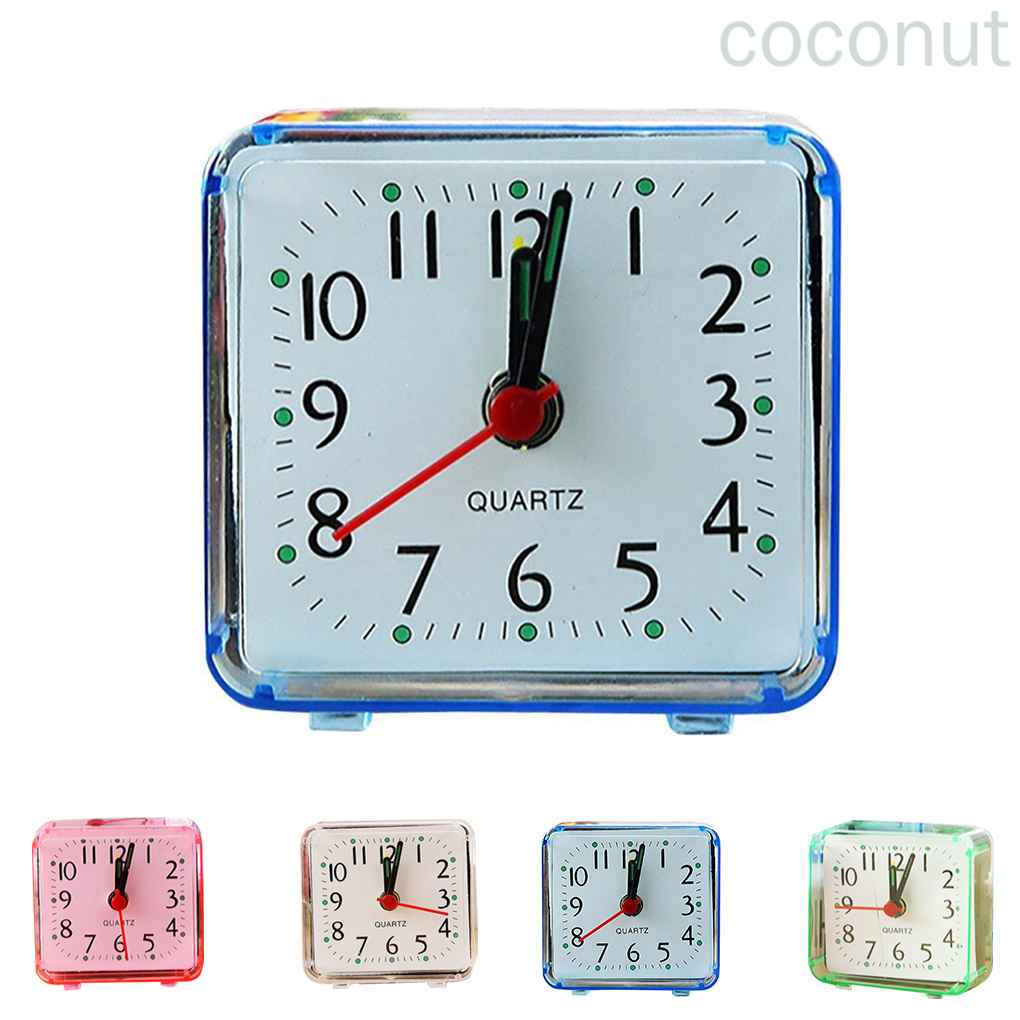 Square Small Bed Alarm Clock Transparent Case Compact Travel Clock Mini ...