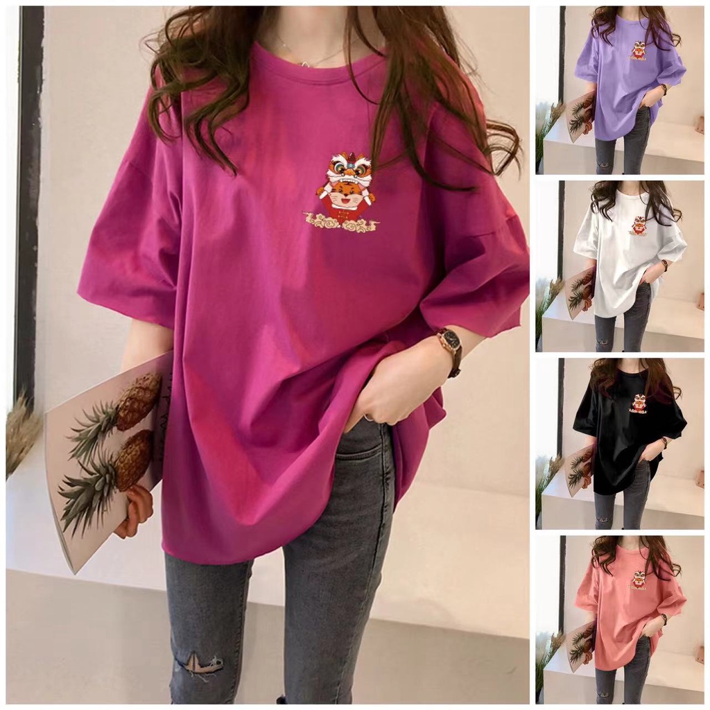 ?Korean House?2022 CNY Chinese Happy New Tiger Year Women Summer short sleeve Tshirt Fashion Clothing and Clothes Round Neck tops