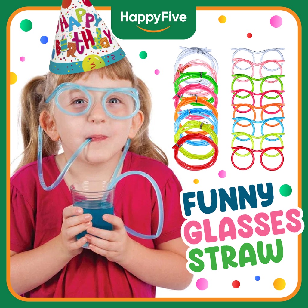 Funny Glasses Straw NonToxic Flexible Drinking Straw Eyeglass Long