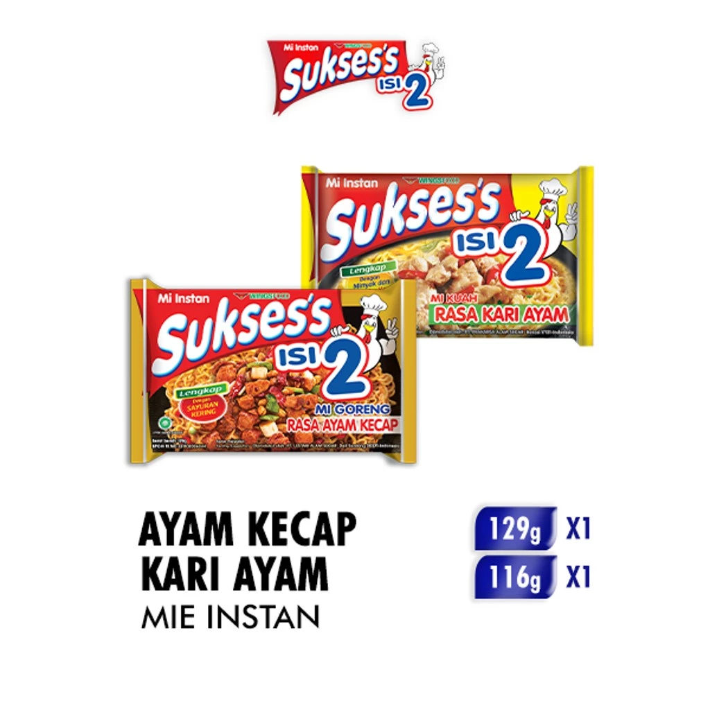 Mie Suksess Goreng Ayam Kecap 129GR + Mie Suksess Kari Ayam 116 gr
