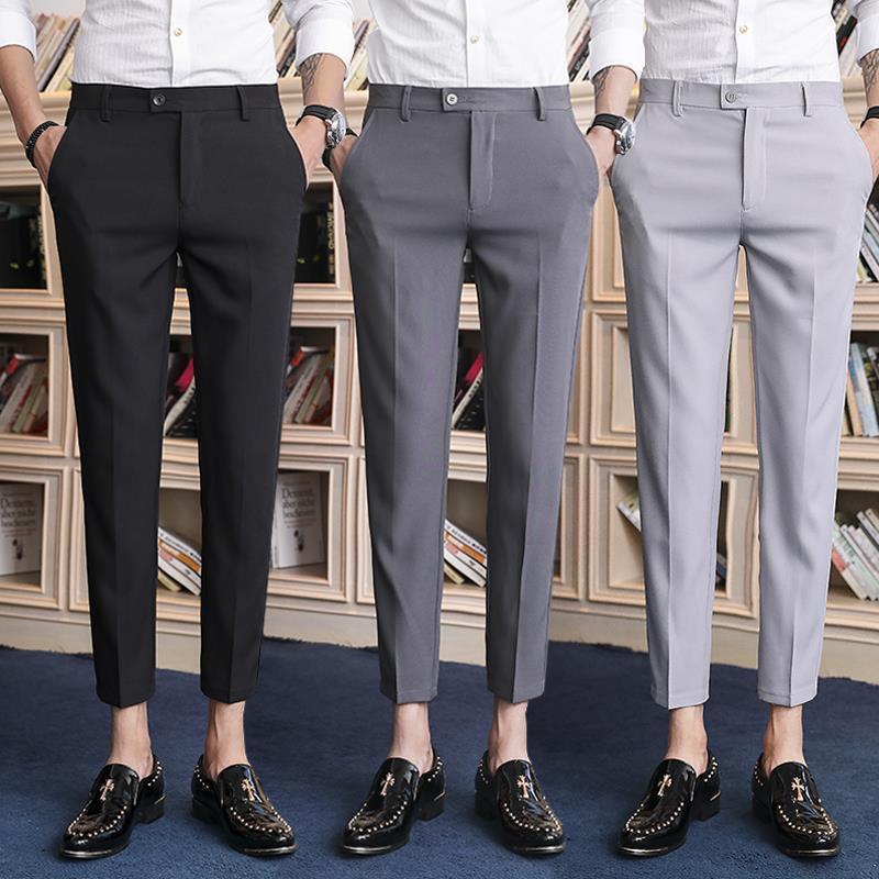 M-8XL Men's Formal Pants Ankle Trousers Business Casual Fashion Elastic  Slim Fit Straight Pant Office korean Black Pant Seluar Slack Lelaki