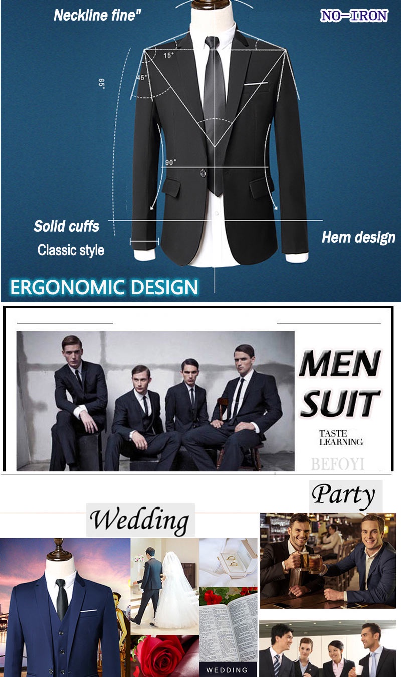 3-Piece Set men blazer set suit formal business wedding Korean office ...