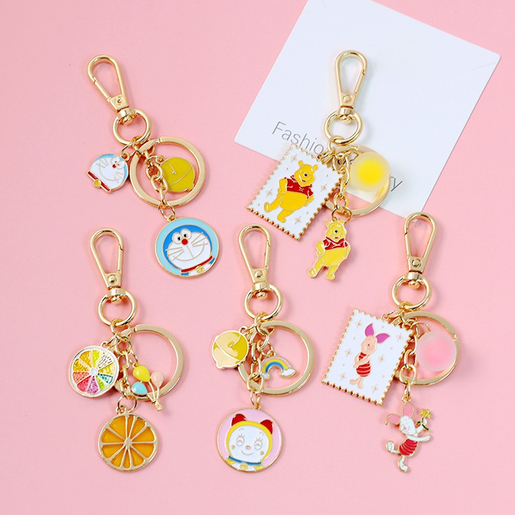 Cute Cartoon Couples Keychain Gift Doraemon Dorami Piglet Winnie the ...