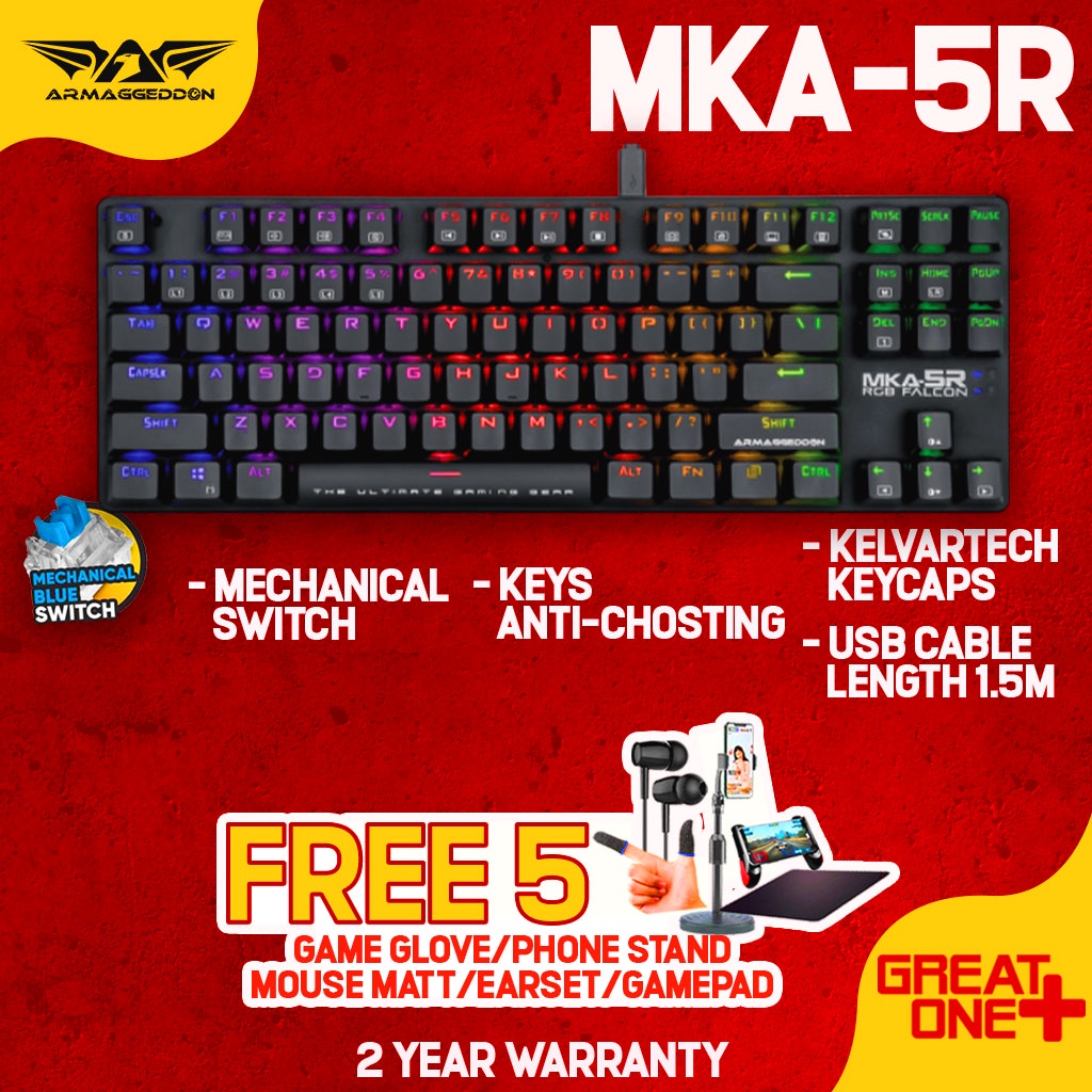 Armaggeddon MKA-5R Blue Switch Mechanical Keyboard | 87 Key ...