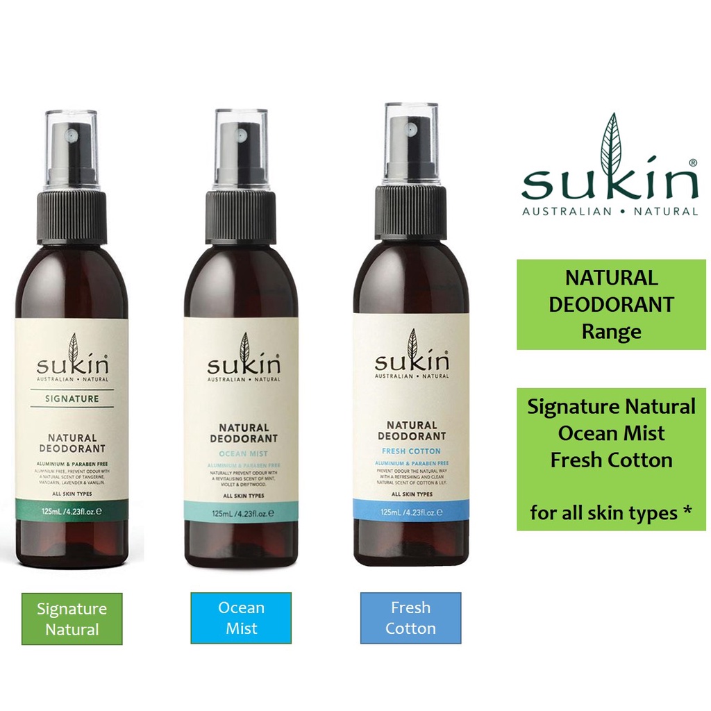 Sukin Natural Deodorant Range 125ml Available in Signature Natural, Ocean Mist & Fresh Cotton