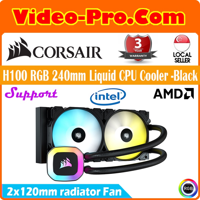 Corsair H100 RGB 240mm Liquid CPU Cooler Black (CW9060053WW) Shopee