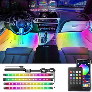 8 Lamps 1 Controller Wireless Adhesive LED Car Interior Ambient Light  Remote Control Decoration Auto Roof Foot Atmosphere Lamp With Button  Battery Colorful