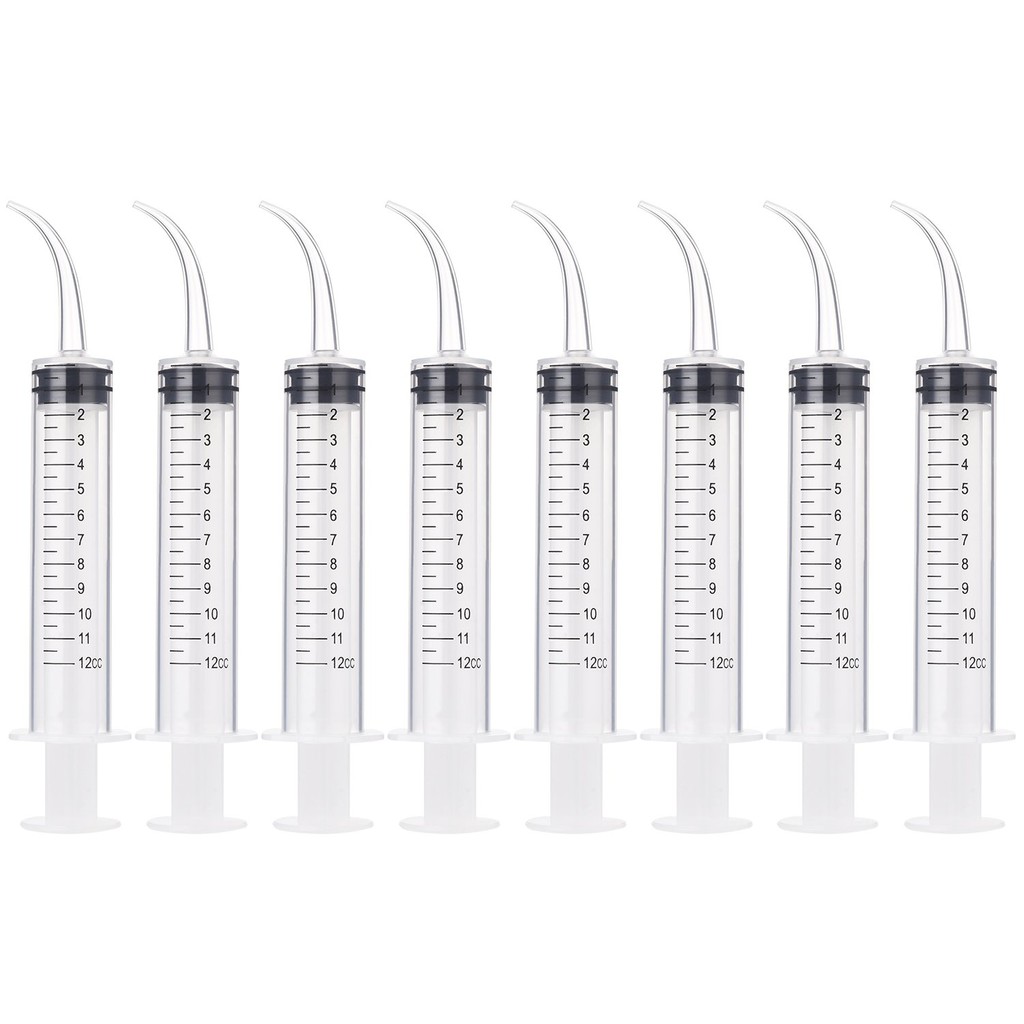 8 Pack Disposable 12cc Dental Syringe Dental Irrigation Syringe with Curved Tip (with