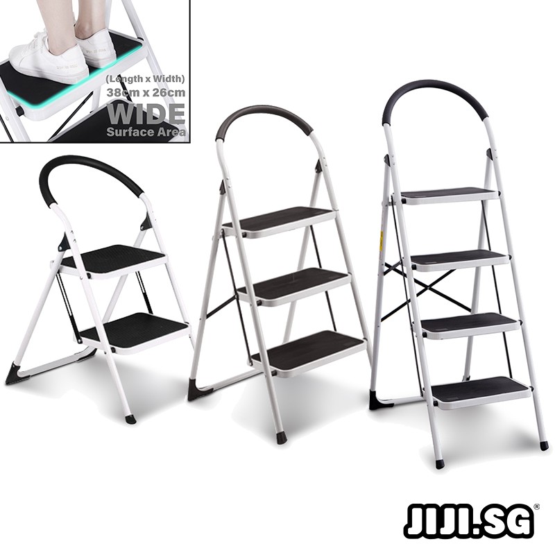 (JIJI.SG) CASTRO Wide Step Ladder / 2 / 3 / 4 Steps / Shelf / Foldable ...