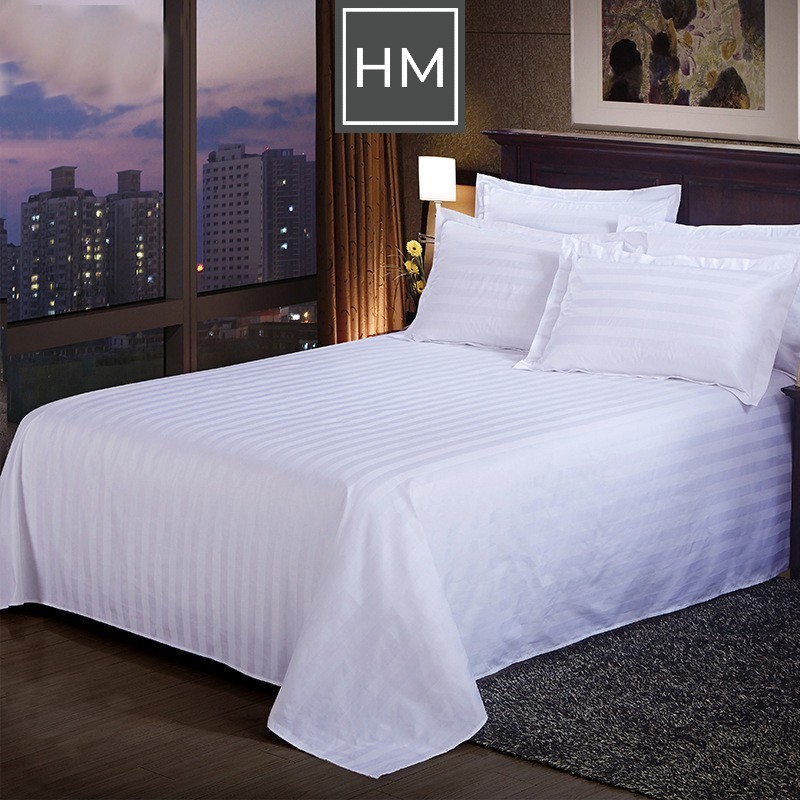 Hotel Flat Bed Sheet - All Sizes (Plain/3cm Stripes) | Shopee Singapore