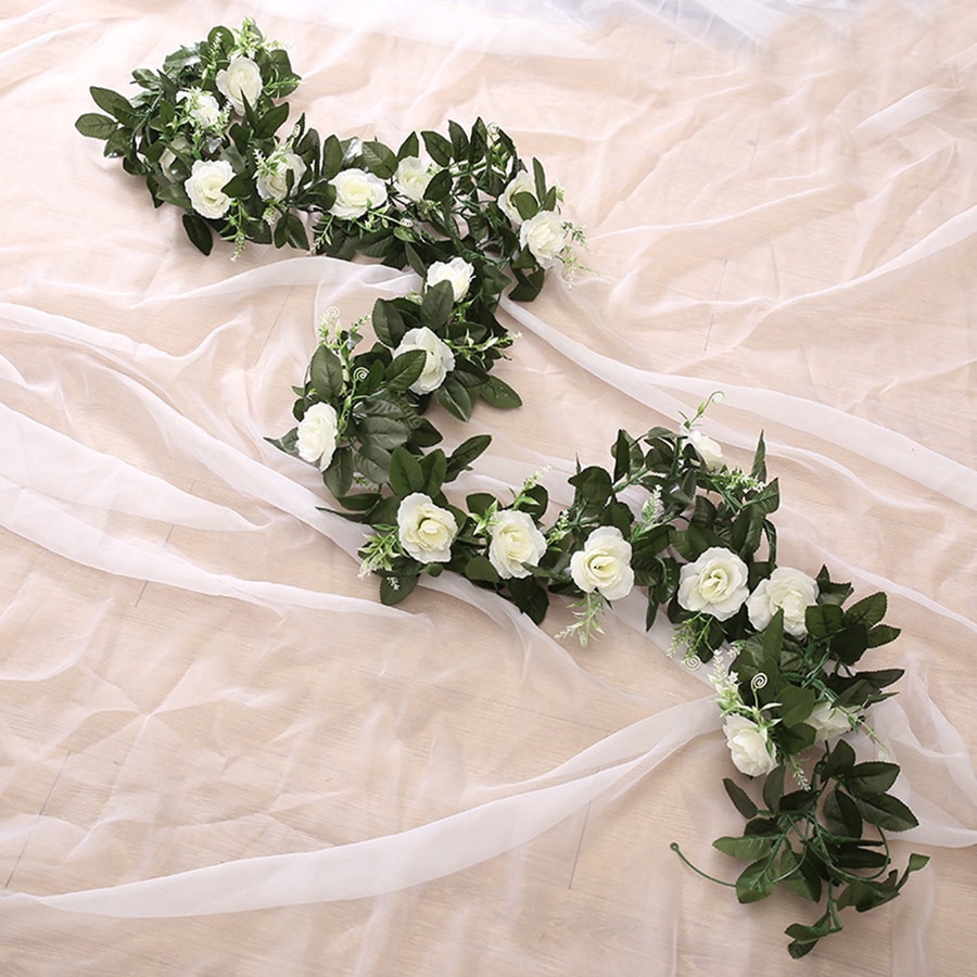 Silk artificial rose vine hanging flowers for wall decoration rattan fake plants leaves garland romantic wedding home decoration
