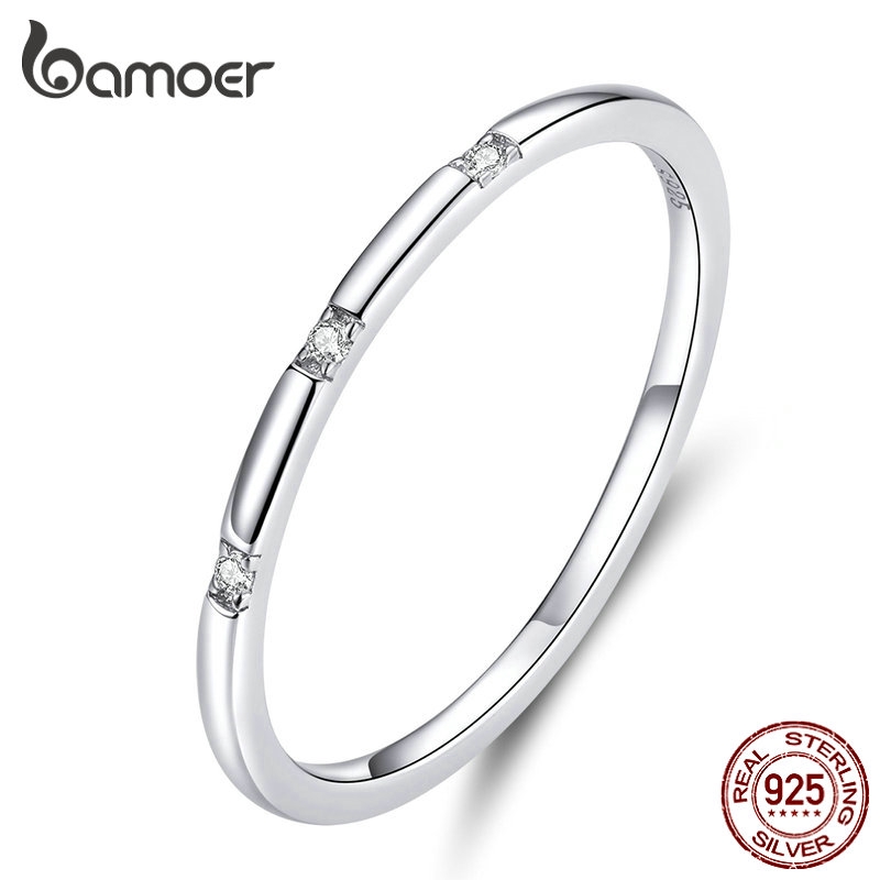 BAMOER 925 Real Silver Simple Minimalist Finger Rings for Stackable Band Fashion Statement Jewelry SCR591