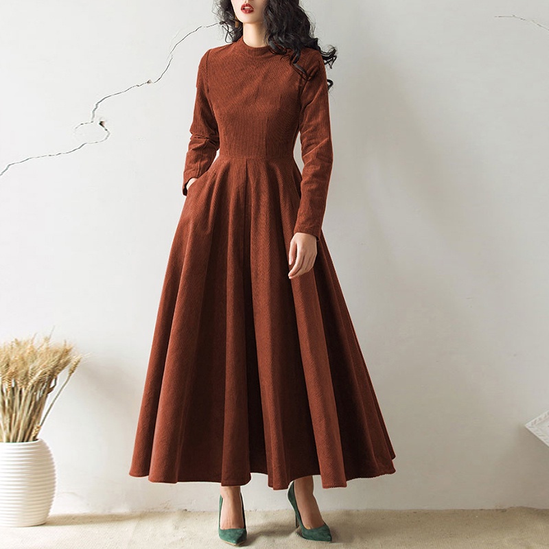 ZANZEA Women Fashion Long Sleeve Round Neck High Waist Slim Maxi Dress |  Shopee Singapore