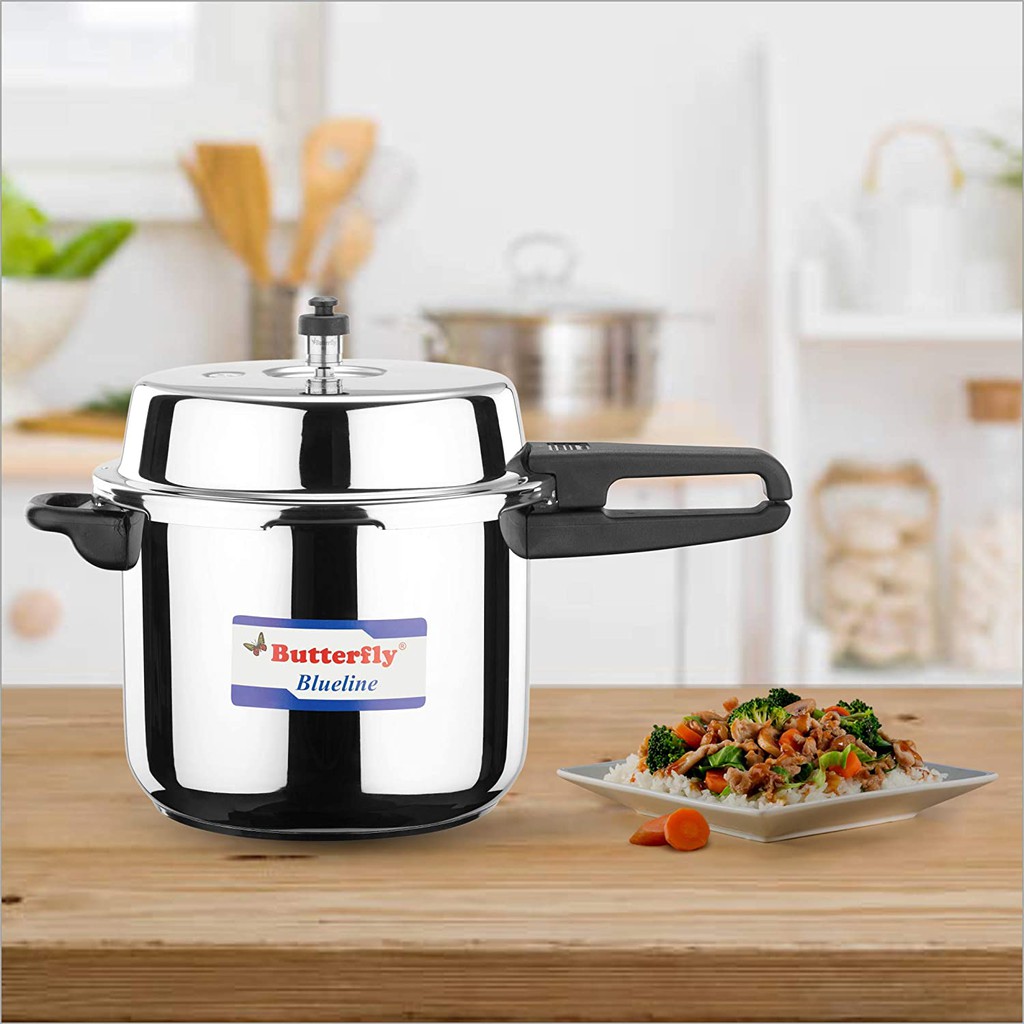 BUTTERFLY BLUELINE STAINLESS STEEL PRESSURE COOKER 2 L 3 L 4.5 L 5 L 7.5 L 10 L 1 YR SG WARRANTY