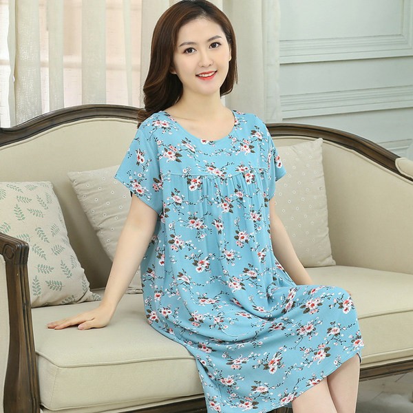 Short sleeve cotton silk nightdress female middle-aged and pregnant ...