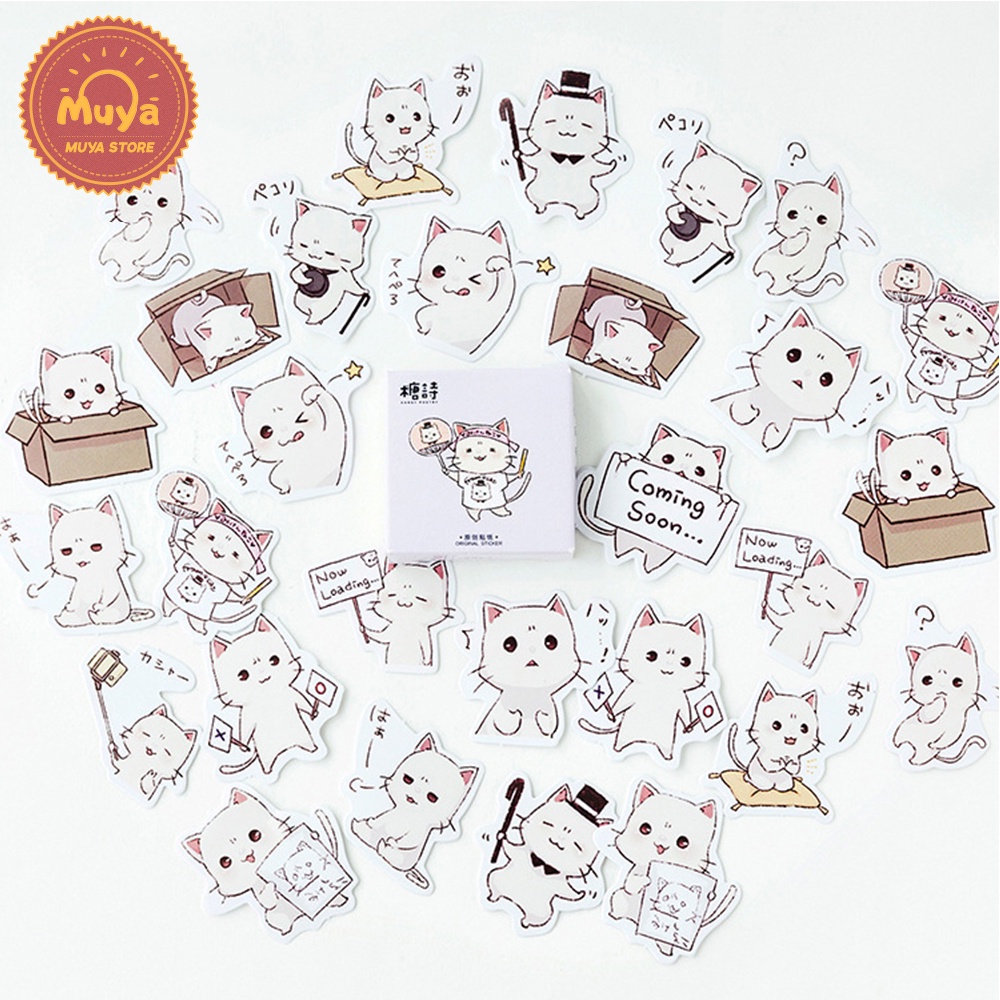 [Ready Stock]MUYA 45 Pcs/Box Cat Stickers for Journal Cute Animal ...