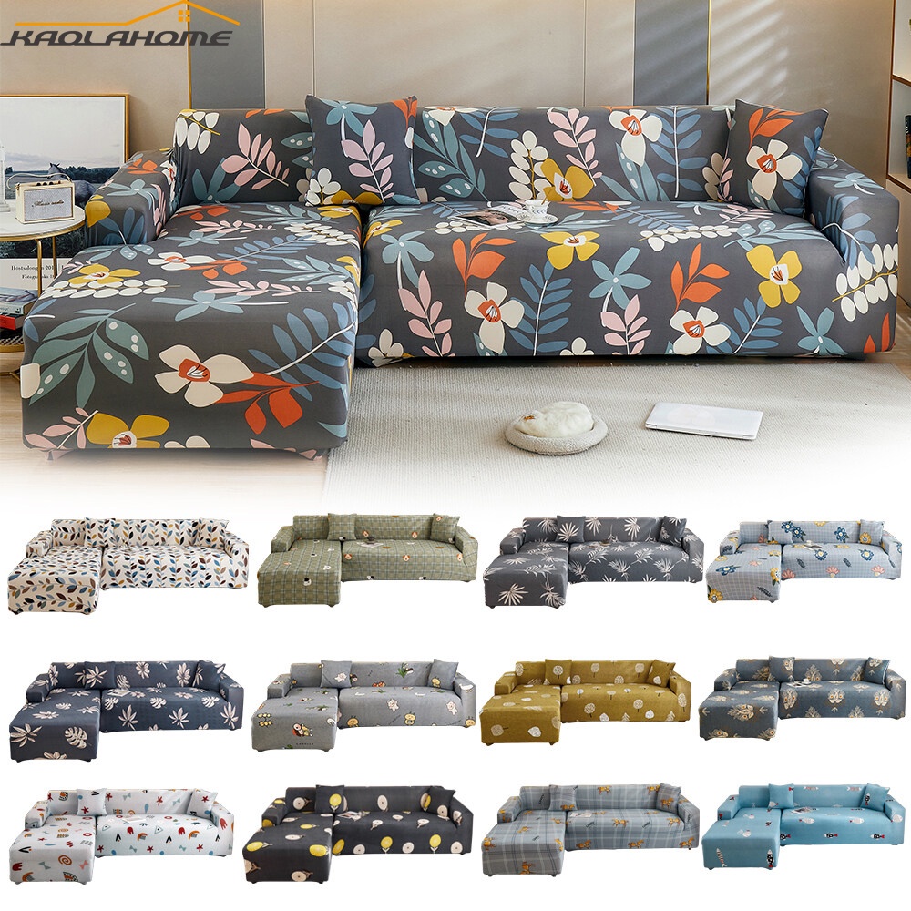 1 2 3 4 Seater L Shaped Sofa Cover Elastic Floral Printed Allinclusive