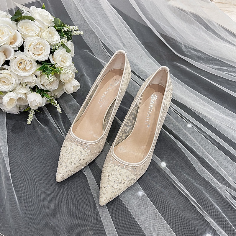 Xanl Crystal Gauze High Heels Bridal Shoes Wedding Shoes