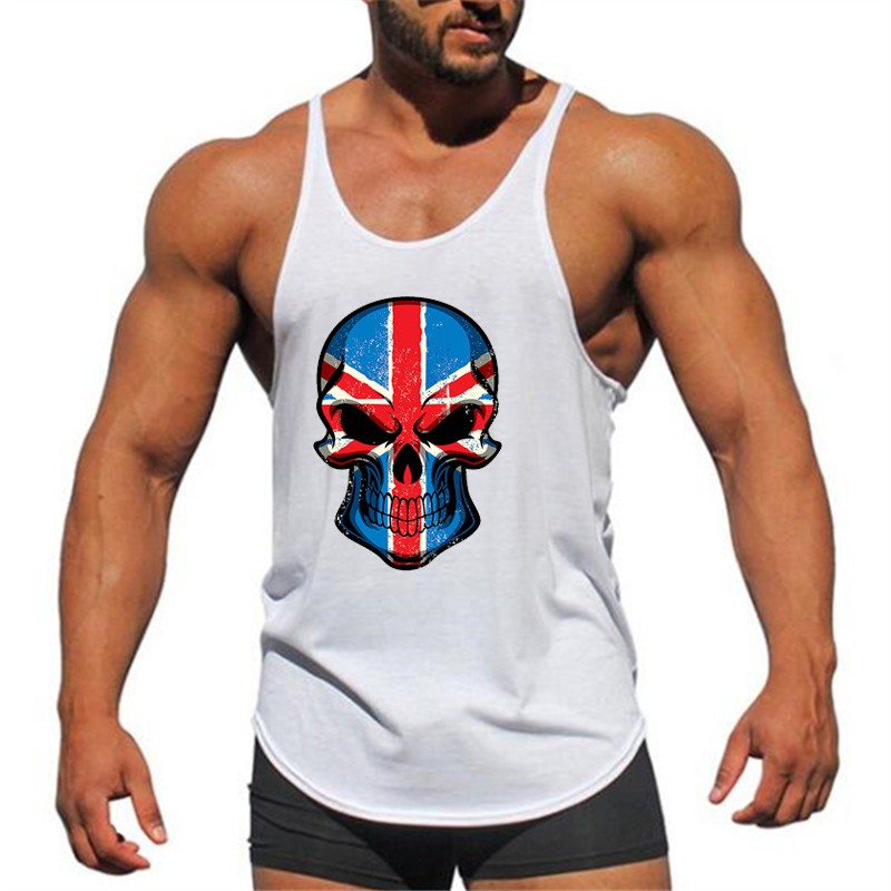 Mens Skull Punisher Fitness Clothing Gym Stringer Tank Top Slim Sports Singlets