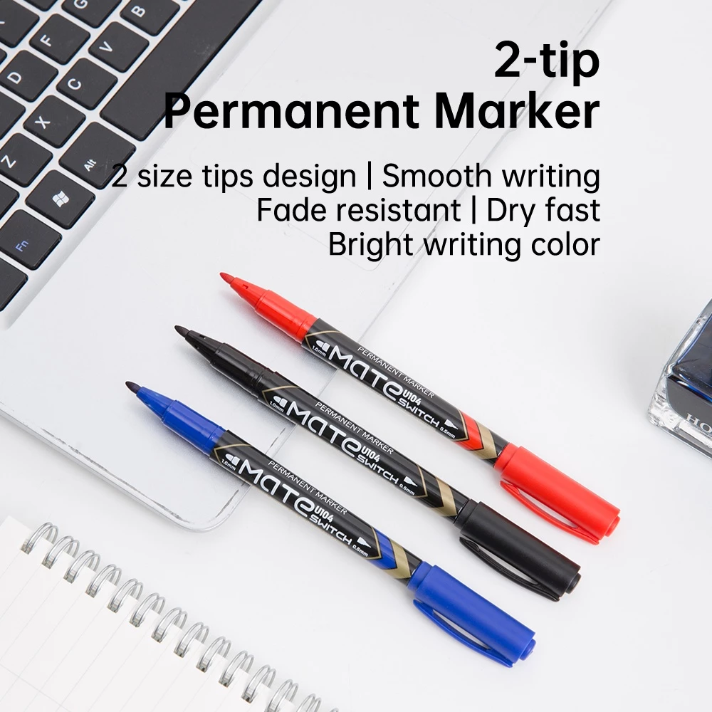 Deli Spidol permanen - 2-tip 0.5mm/1.0mm Cepat kering tidak beracun EU104X0 - Gambar 2