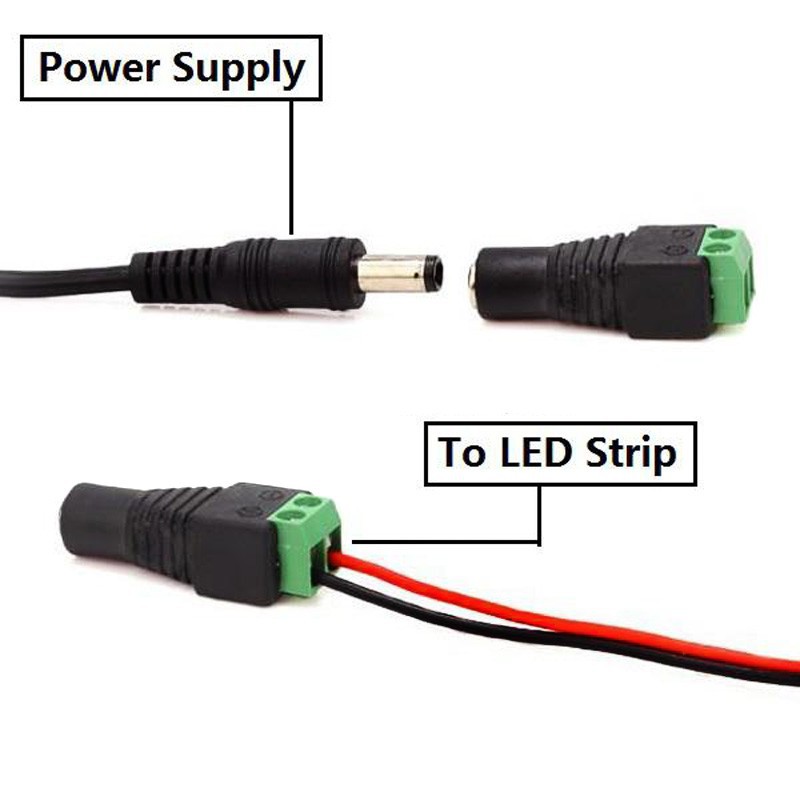 LED Strip Connector 5.5x2.1mm Male Female DC Power Plug Jack Adapter ...