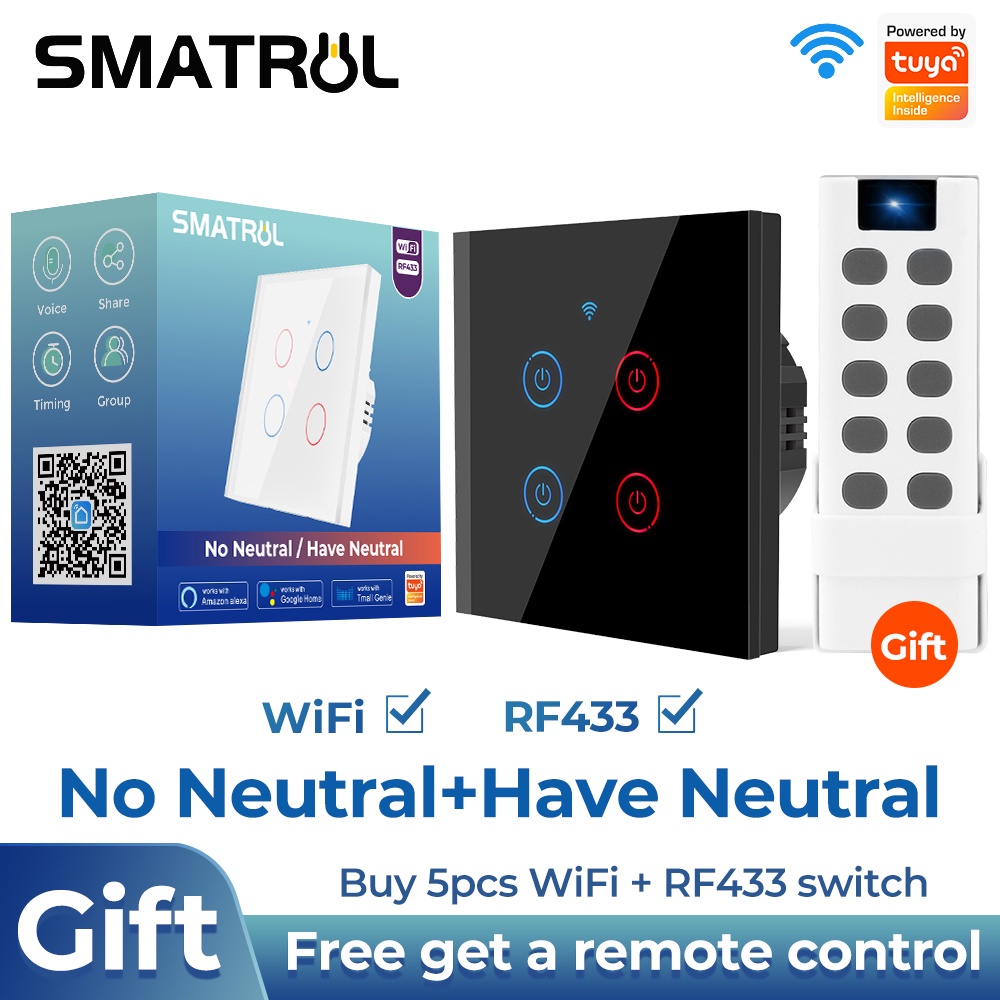 SMATRUL WiFi Smart Wall Switch 433RF -Google Home & Amazon Alexa tmall ...