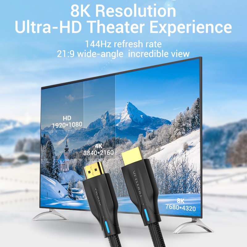 Vention Kabel HDMI Versi 2.1 Resolusi 8k 4k 2k 1080P HDR eARC Braided - Gambar 4