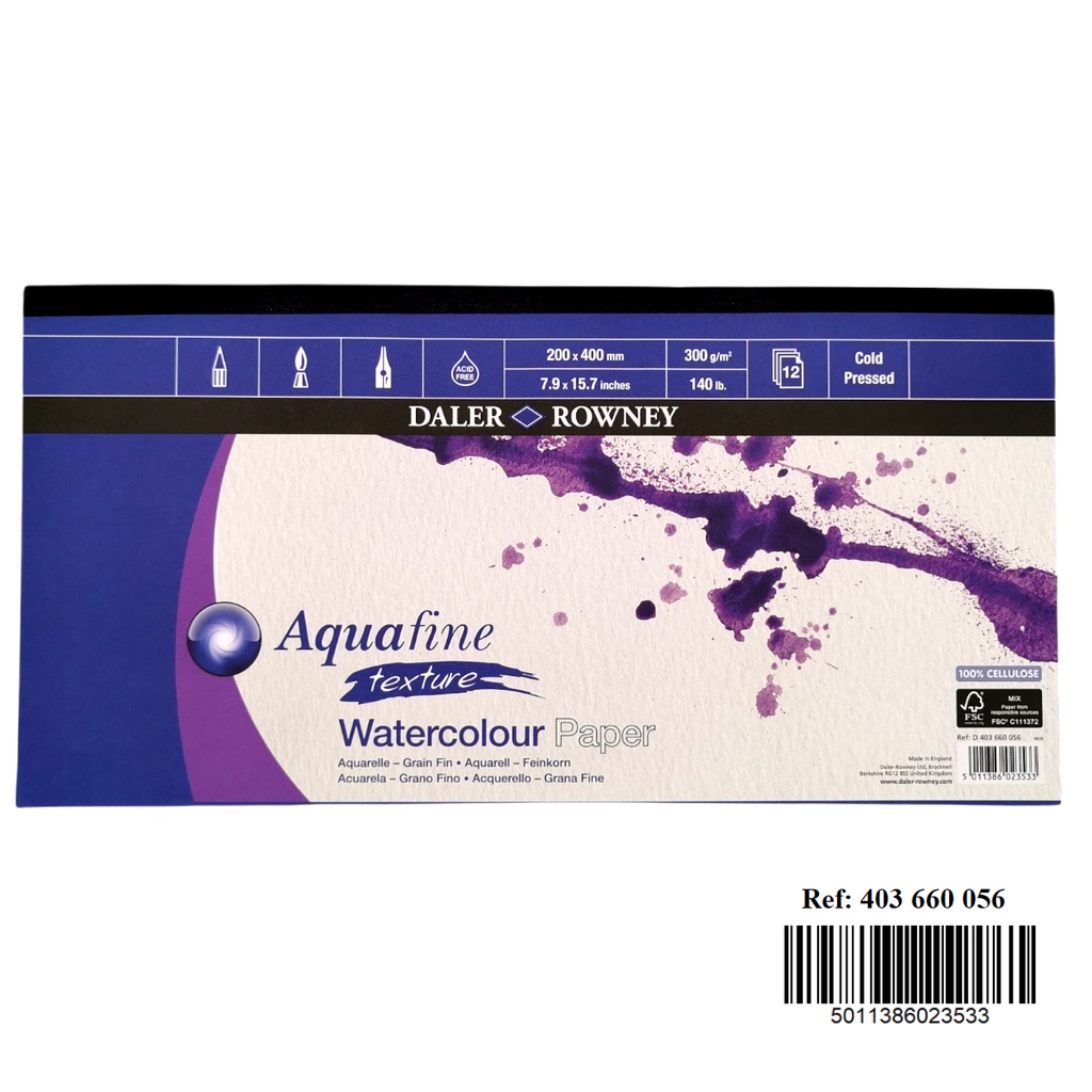 Daler Rowney Aquafine Smooth Pad Aquarellpapier - 12 Blatt A4, 300 G/m², Heißgepresst