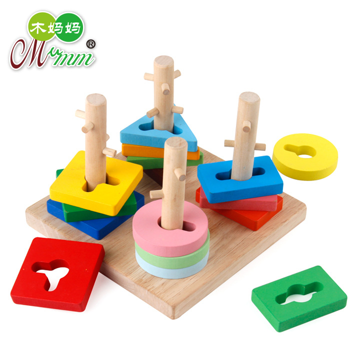 Colorful Four Sets of Columns Geometric Shapes Cognitive Stacking High ...