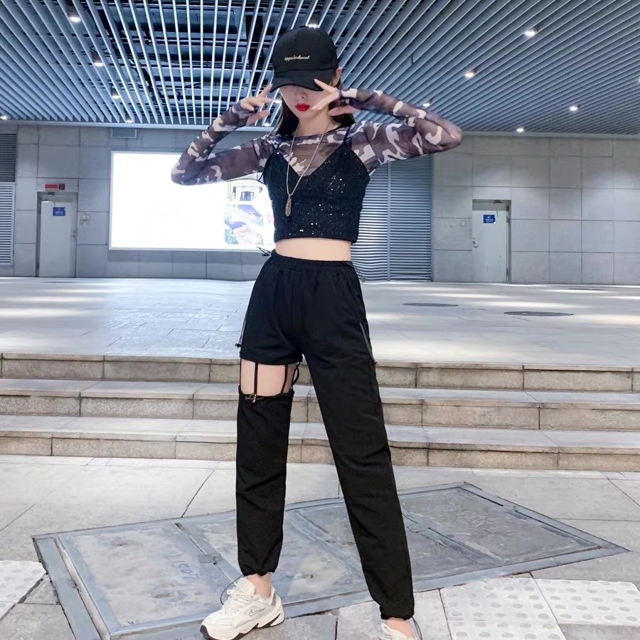 HOT☆Blackpink Lisa Dancing Pant Practice Room Loose Drawstring Trousers  Overalls