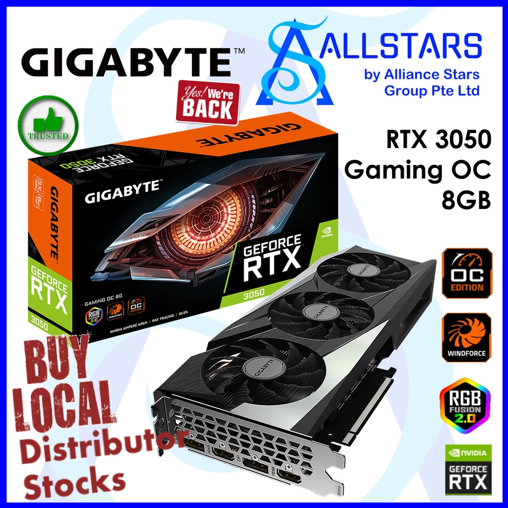 Gigabyte RTX 3050 / RTX3050 Gaming OC 8GB PCI-Express Gaming Graphics ...