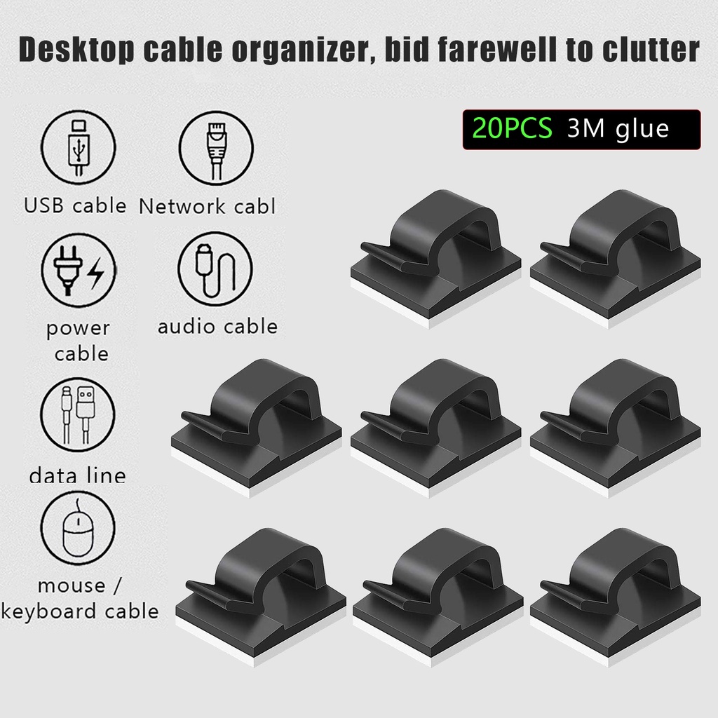 【Ready Stock】20PCS Cable Clips Self Adhesive Cord Management Car Wire Clip 3M High Viscosity