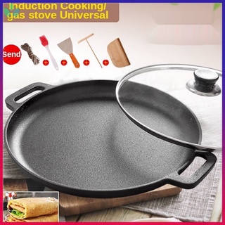 Cast Iron Griddle, Reversible Round Cast Iron Fring Pan, 28CM Binaural  Striped Pancake Griddle for Gas Electric Stovetop (24CMBinaural striped  round