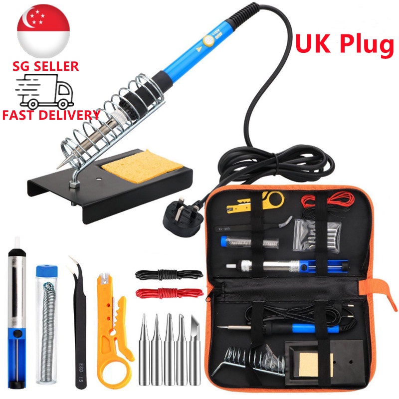 ✨SG Stock✨ Soldering Iron Kit Electronics 15 Pcs Set 60W Adjustable Temperature Welding Tool