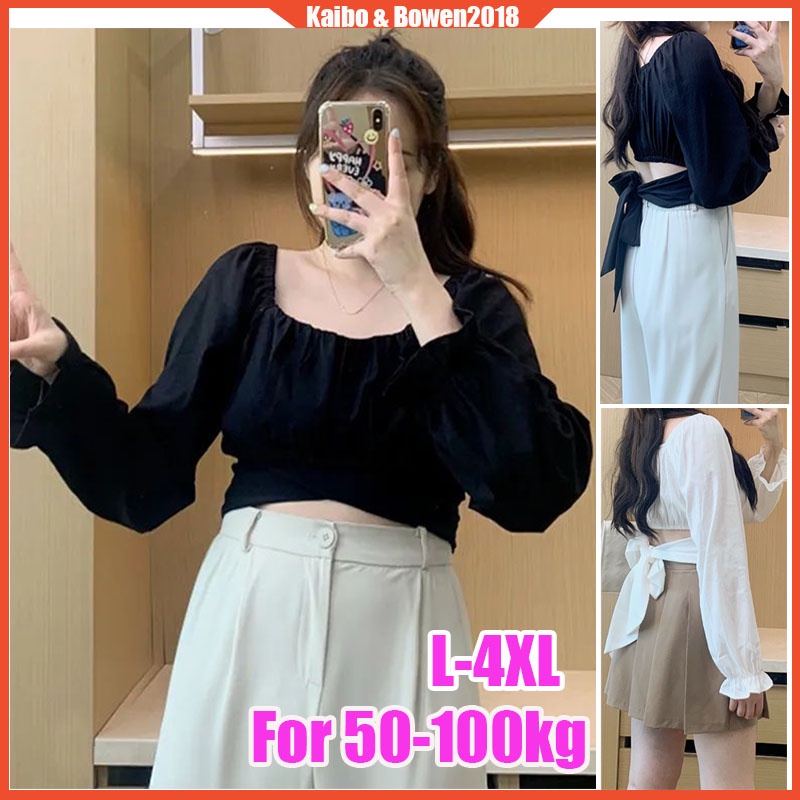 L-4XL For 50-100kg Plus Size Cropped Top Women Clothing 2022 off Shoulder Collar Spring New Niche Design Backless Short Top Plump Girls Slim Fit Slimming Shirt