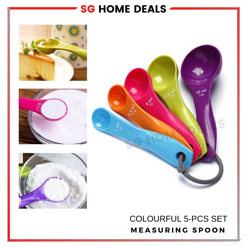 SG STOCKS] 5-Pcs-Set Colourful Rainbow Plastic Measuring Spoon Baking  Cooking Tools