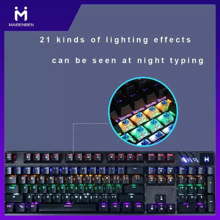 Maibenben Mechanical Gaming Keyboard 104 Keys Green Axis RGB Backlight ...