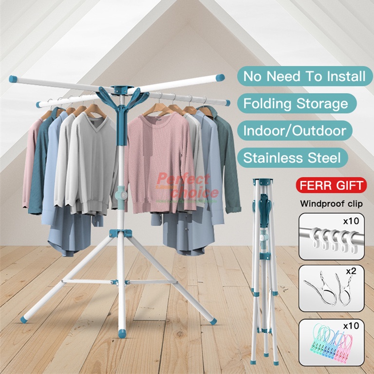 【gift clothespin】 Retractable Folding Clothes Rack Drying Rack Free ...