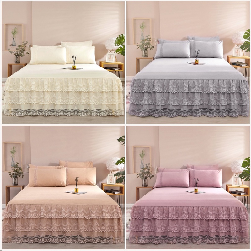 Waffle Four Piece Set Simple Washed Cotton Solid Color Bed Sheet Duvet Cover Pillowcase No Duvet and Pillow Core Bedding Set
