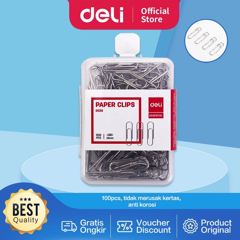 Deli Klip Kertas Paper Clips 29mm 100pcs/box untuk Kebutuhan Kantor E0025 - Gambar 2