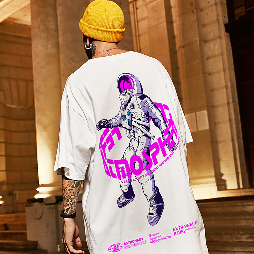 luxury New Men High Fashion T Shirts Astronaut Space Casual T-Shirt Hip Hop  Skateboard Street Cotton T-Shirts Tee Top #Z14