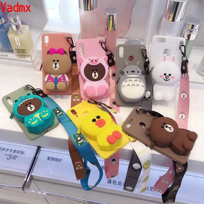 Korea Cute Cartoon Case For Samsung Galaxy Note 10 10 9 8 5 Plus Back Cover 3D Bear Wallet Soft Silicone Cover