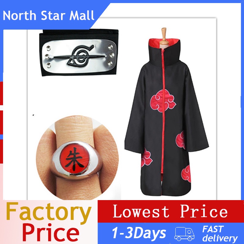 【Full Set】Naruto Costume Akatsuki Cloak Cosplay Sasuke Uchiha Cape ...