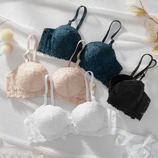 Women's Lace Bra and Panty Set with Thin Removable Padded Half-Cup