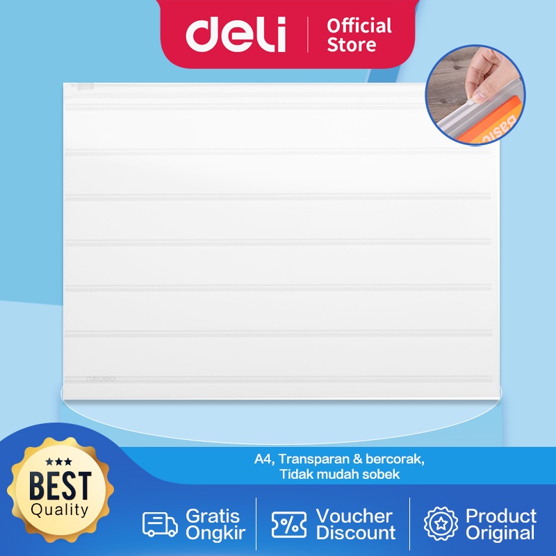 Deli Zipper Storage Bag / Zipper Travel Pouch / Plastik Ziplock A4 Anti Air Motif Garis 5568