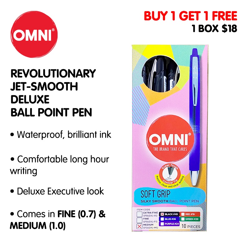 OMNI SOFT GRIP DX Silky SMOOTH BP Pen, 1.0mm M, 10pcs/ box, BLACK and BLUE  Ink