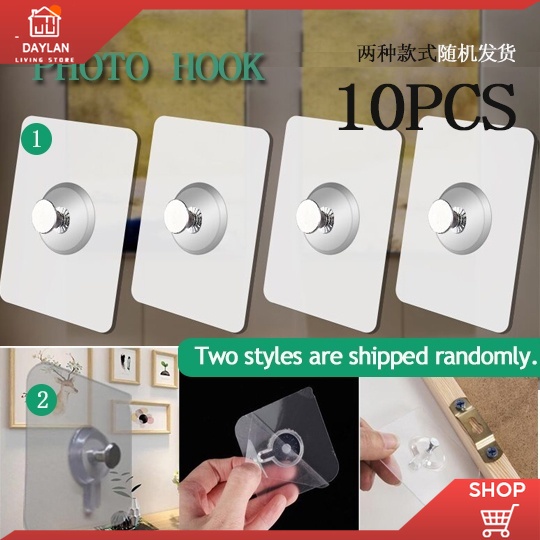 10PCS Self-adhesive Wall Hooks Photo Frame Screw, Invisible Stickers Hanging Picture  Nails Hook