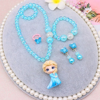 Disney Princess Frozen Necklace Bracelet Set Anime Cartoon Princess Anna  Elsa Sofia Ring Ear Studs Headwear Girls Jewelry Gift - AliExpress