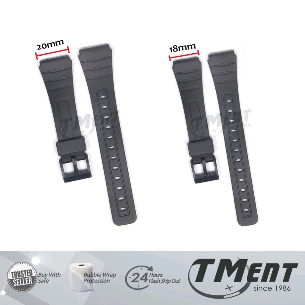 CASIO F-91W Rubber Watch Strap - Metal Buckle - 18mm - Replacement