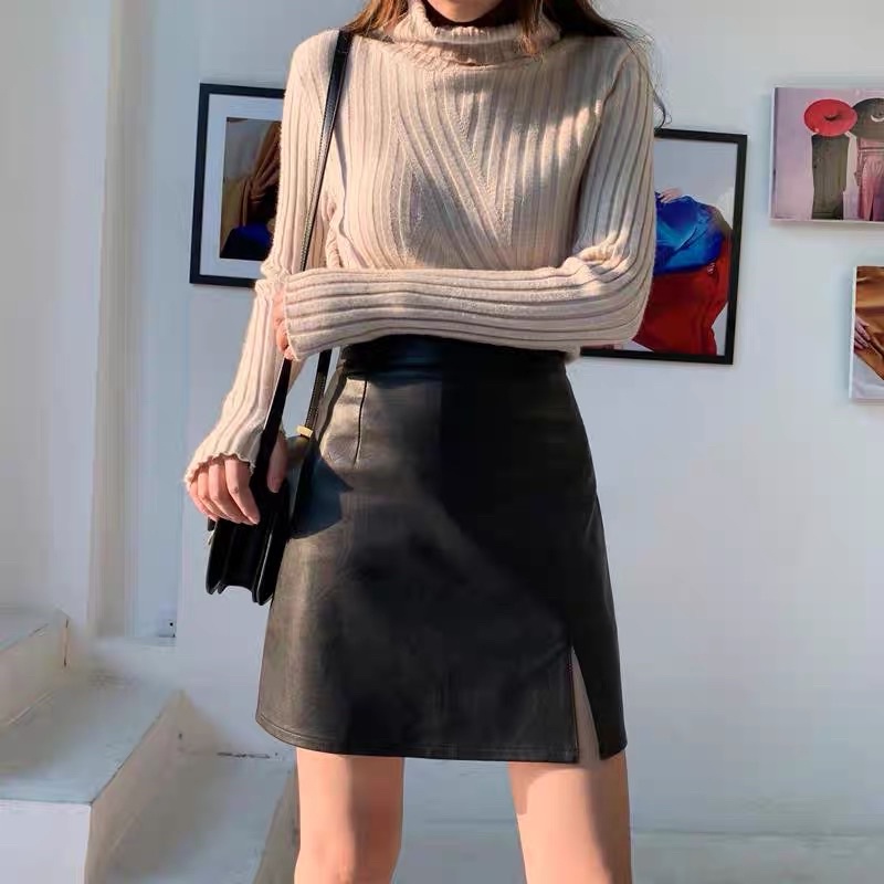 Leather Skirt with high slit design for women m818 Shopee Singapore